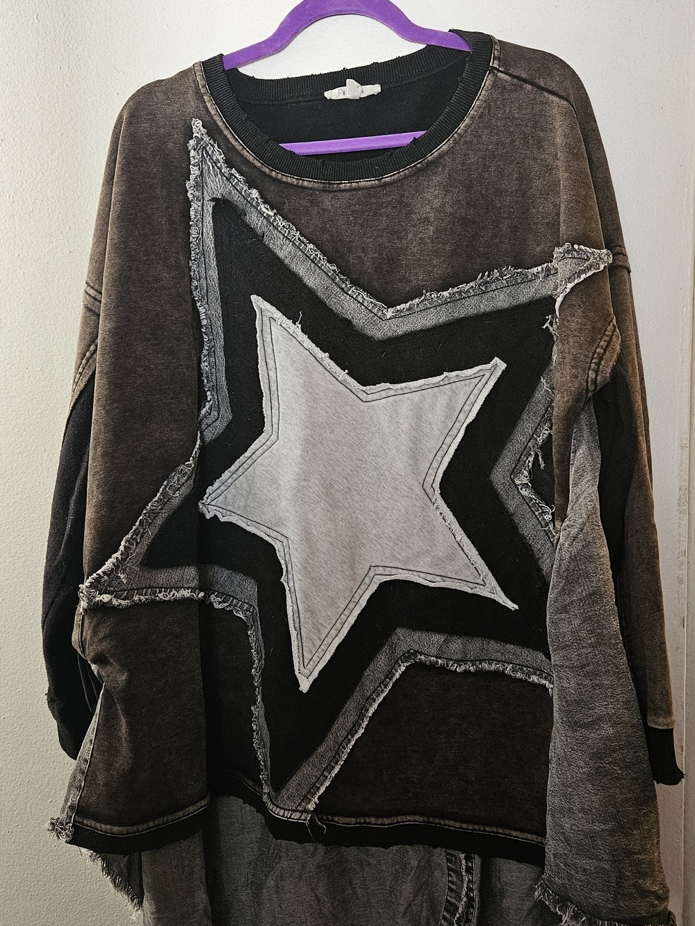 Oli & Hali Brown Distressed Star Patch Sweatshirt